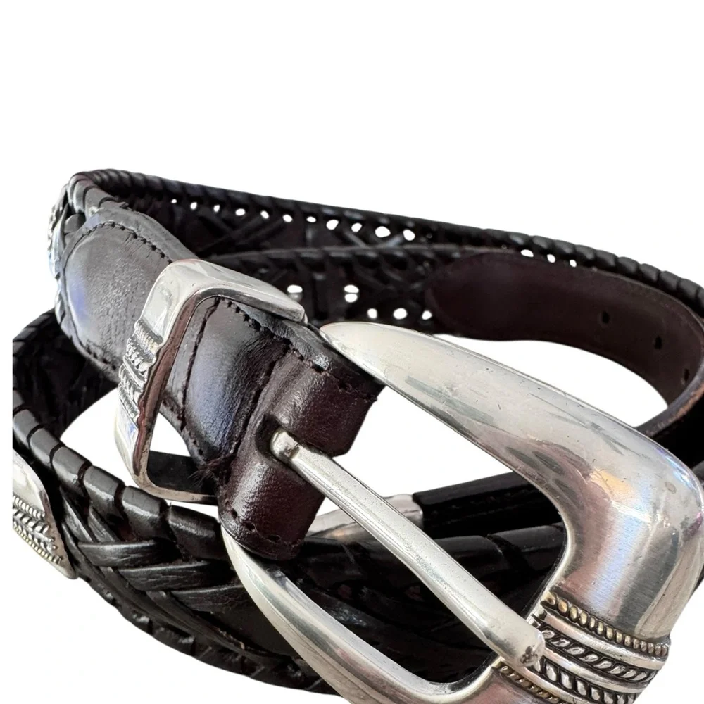 VTG Brighton Men's Brown woven Leather Belt with Silver Buckle 42 B065000